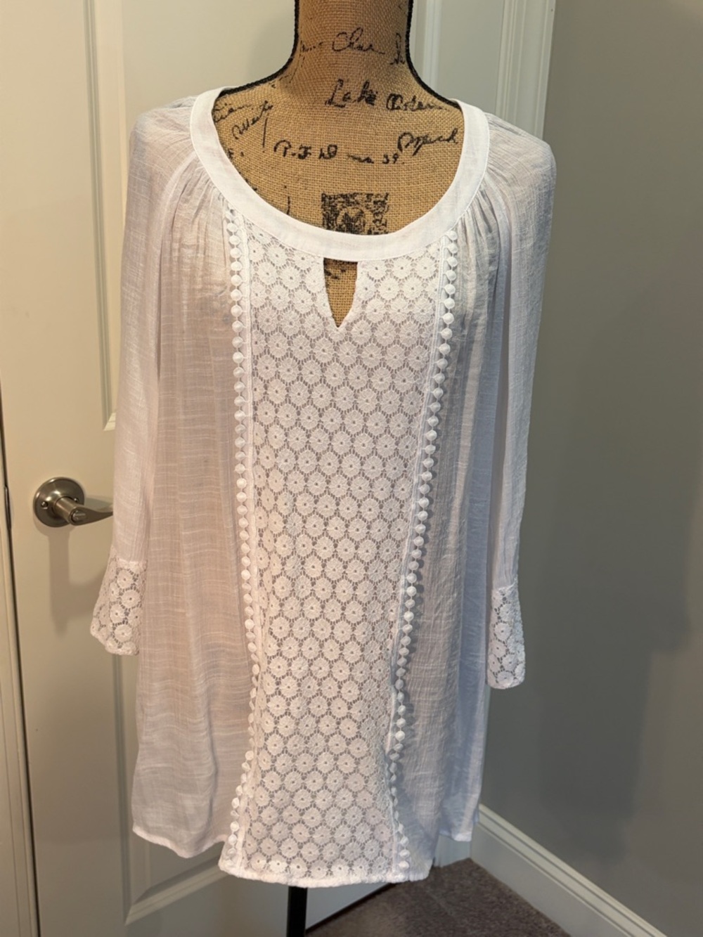 White Lace-Front Peasant Blouse - Women